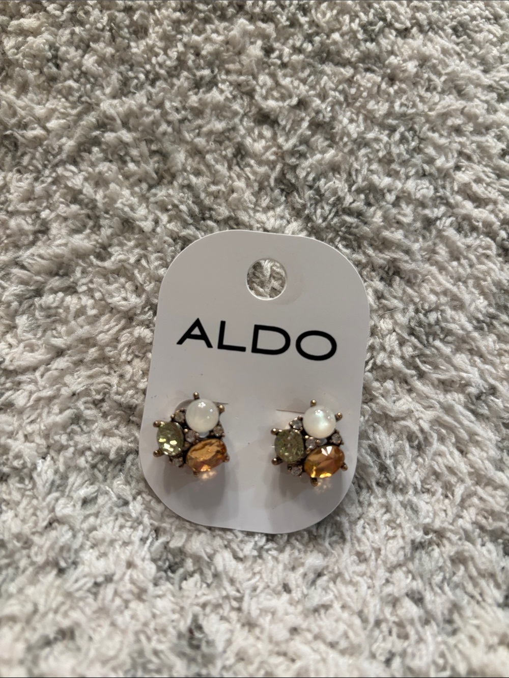 ALDO Multi-Gem Cluster Stud Earrings in White, Olive, Amber Crystals NWT .50”